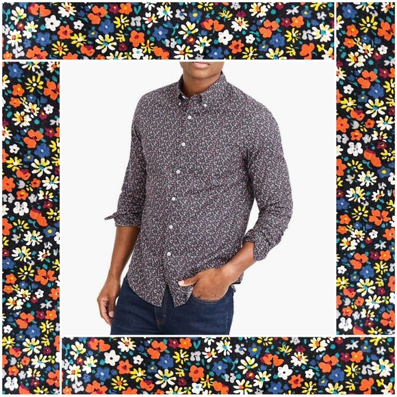 •J.CREW• Secret Wash Shirting Stretch Slim Untucked Shirt in Floral Print Size M - Picture 1 of 14